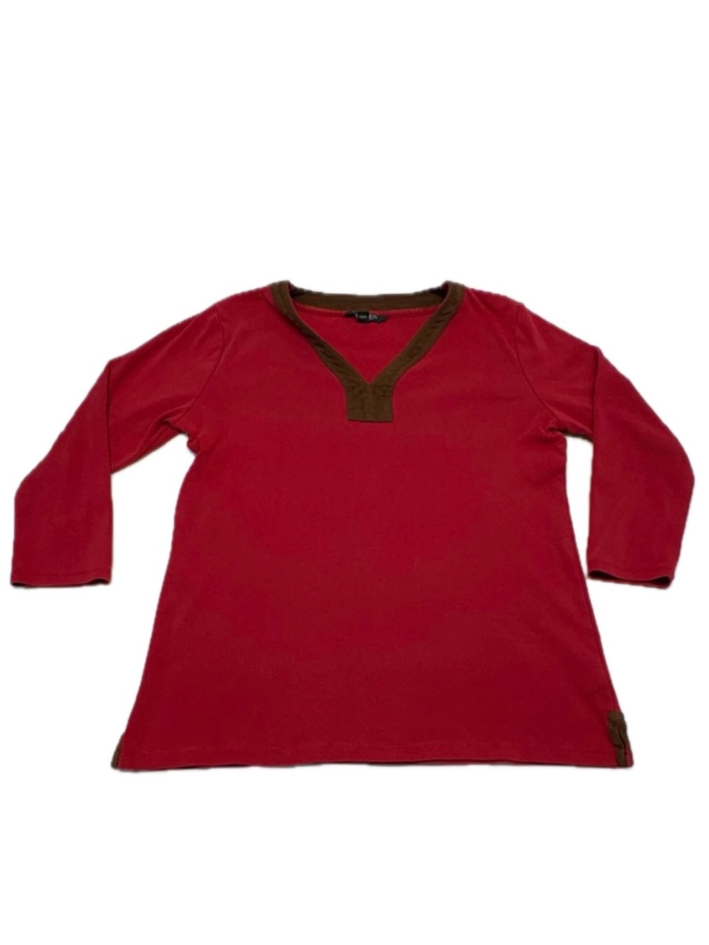 Lauren Ralph Lauren Red Equestrian Faux Suede Trim Tunic Top Size Large L